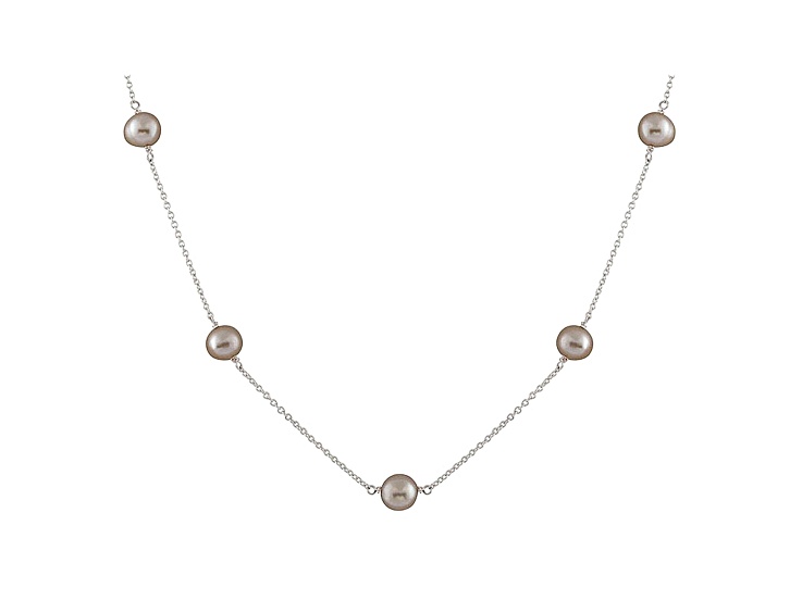 Rhodium Over Sterling Silver 7-8mm Grey Cultured Freshwater Pearl