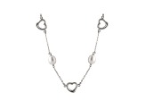 Rhodium Over Sterling Silver 7-8mm White Cultured Freshwater Pearl And Station Necklace 17"