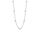 Rhodium Over Sterling Silver 8-9mm White Cultured Freshwater Pearl Station Necklace 20"