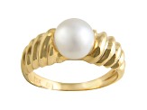White Cultured Japanese Akoya Pearl 14k Yellow Gold Ring 7-8mm