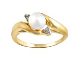 Cultured Japanese Akoya Pearl And Diamond 14k Yellow Gold Ring 5-6mm
