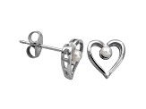 2.5-3mm White Cultured Freshwater Pearl Rhodium Over Silver Heart Earrings