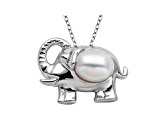 7.5-8mm White Cultured Freshwater Pearl Silver Elephant Pendant With 18" Chain