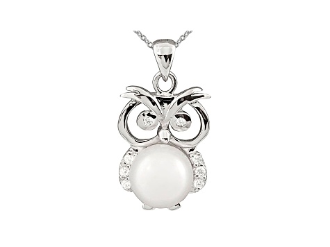 8-9mm Cultured Freshwater Pearl & Cubic Zirconia Silver Pendant With Chain