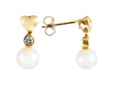 5-6mm White Cultured Freshwater Pearl & .10ctw Diamond 14k Yellow Gold Earrings