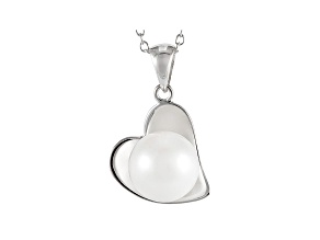 8-9mm White Cultured Freshwater Pearl Rhodium Over Silver Pendant With Chain