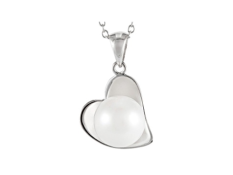8-9mm White Cultured Freshwater Pearl Rhodium Over Silver Pendant With 17" Chain