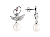 7-8mm Cultured Freshwater Pearl & Bella Luce® Rhodium Over Silver Earrings