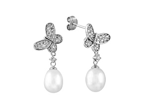 7-8mm Cultured Freshwater Pearl & Bella Luce® Rhodium Over Silver Earrings
