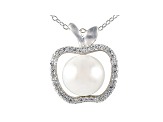 9-10mm Cultured Freshwater Pearl & Cubic Zirconia  Silver Pendant With Chain