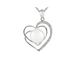 11-12mm Cultured Freshwater Pearl & Cubic Zirconia Rhodium Over Silver Pendant With Chain