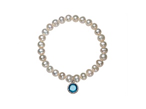 Cultured Freshwater Pearl 7-8mm With Cubic Zirconia Charm Stretch Bracelet