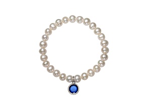 Cultured Freshwater Pearl 7-8mm With Cubic Zirconiat Charm Stretch Bracelet