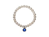 Cultured Freshwater Pearl 7-8mm With Cubic Zirconia Charm Stretch Bracelet