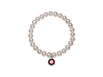 Picture of Cultured Freshwater Pearl 7-8mm With Cubic Zirconia Charm Stretch Bracelet