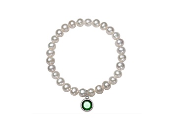 Picture of Cultured Freshwater Pearl 7-8mm With Cubic Zirconia Charm Stretch Bracelet