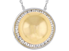 Pearlfection® Golden South Sea Simulant & White Cubic Zirconia Rhodium Over Sterling Silver Pendant