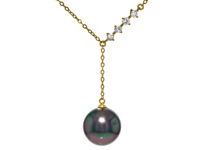 Pearlfection® Peacock Simulant & White Cubic Zirconia 18k Yellow Gold Over Silver Necklace