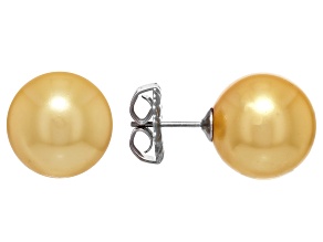 Pearlfection® Golden South Sea Simulant Rhodium Over Sterling Silver Stud Earrings