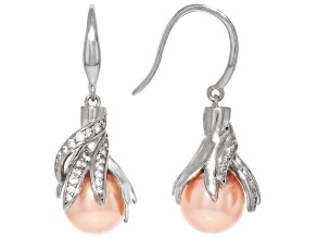 Pearlfection® Pink Kasumiga Simulant With Cubic Zirconia Rhodium Over Sterling Silver Earrings
