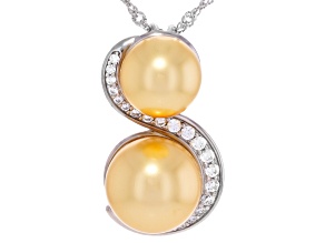 Pearlfection® Golden South Sea Simulant With Cubic Zirconia Rhodium Over Sterling Silver Pendant