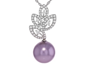 Pearlfection® Lavender Kasumiga Simulant With Cubic Zirconia Rhodium Over Silver Pendant