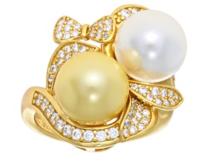 Pearlfection® South Sea Simulant With Bella Luce® 18k Gold Over Sterling Silver Ring