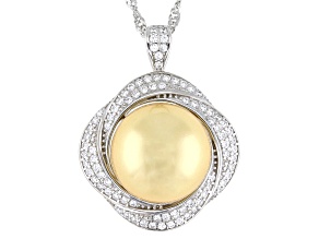 Golden South Sea Simulant & Cubic Zirconia Rhodium Over Sterling Silver Pendant