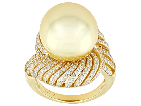 Golden South Sea Simulant & Bella Luce® 18k Yellow Gold Over Sterling Silver Ring