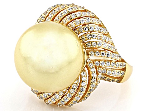 Golden South Sea Simulant & Bella Luce® 18k Yellow Gold Over Sterling Silver Ring