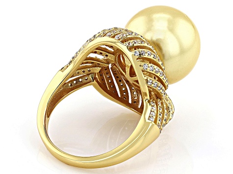 Golden South Sea Simulant & Bella Luce® 18k Yellow Gold Over Sterling Silver Ring