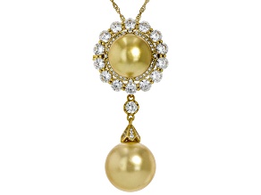 Pearlfection® Golden South Sea Simulant With Cubic Zirconia 18k Yellow Gold Over Silver Pendant