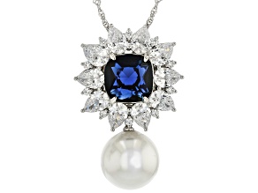 Pearlfection® White South Sea Simulant With Cubic Zirconia Rhodium Over Sterling Silver Pendant