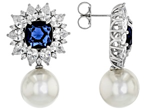 Pearlfection® White South Sea Simulant With Cubic Zirconia Rhodium Over Silver Earrings
