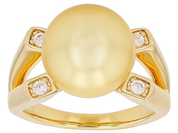 PearlfectionÂ® Golden South Sea Simulant With 1.00ctw Cubic Zirconia 18K Yellow Gold Plated Ring