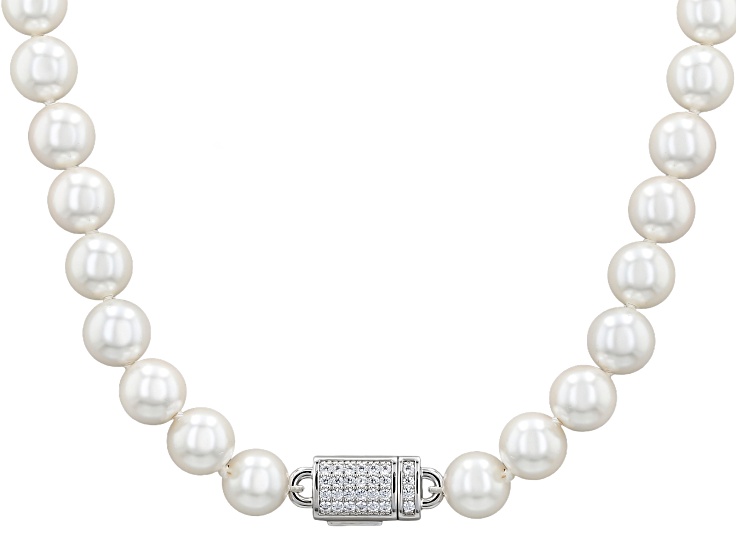 PearlfectionÂ® White South Sea Simulant With Cubic Zirconia Rhodium Plated 20" Strand Necklace