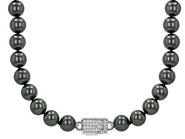 Pearlfection® Tahitian Simulant With Cubic Zirconia Rhodium Plated 20" Strand Necklace