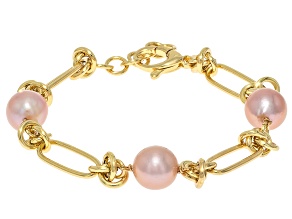 Perla Milano™ Multi-Pink Cultured Freshwater Pearl 18k Yellow Gold Over Bronze Love Knot Bracelet