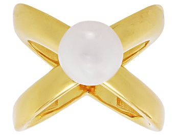 Picture of Perla Milano™ White Cultured Freshwater Pearl 18k Yellow Gold Over Bronze Crossover Ring