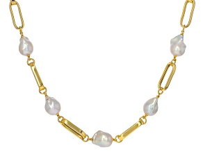 Genusis™ White Cultured Freshwater Pearl 18k Yellow Gold Over Bronze 23 Inch Station Necklace