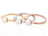White Cultured Freshwater Pearl 18k Yellow Gold And Rhodium Over Bronze Ring Set of 3