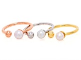 White Cultured Freshwater Pearl 18k Yellow Gold And Rhodium Over Bronze Ring Set of 3