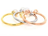 White Cultured Freshwater Pearl 18k Yellow Gold And Rhodium Over Bronze Ring Set of 3