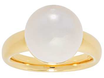 Picture of White Cultured Freshwater Pearl 18k Yellow Gold Over Bronze Solitaire Ring
