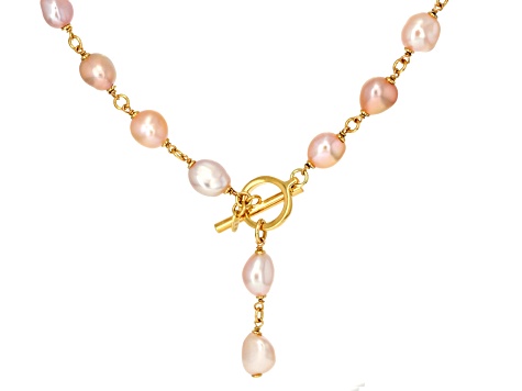 Perla Milano™ Multi-Pink Cultured Freshwater Pearl 18k Yellow Gold Over Bronze 20 Inch Necklace