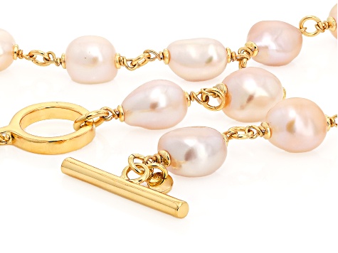 Perla Milano™ Multi-Pink Cultured Freshwater Pearl 18k Yellow Gold Over Bronze 20 Inch Necklace