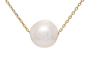 Genusis™ White Cultured Freshwater Pearl 18k Yellow Gold Over Bronze 18 Inch Solitaire Necklace