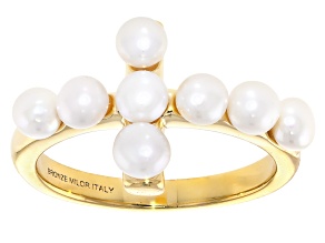 Perla Milano™ White Cultured Freshwater Pearl 18k Yellow Gold Over Bronze Cross Ring