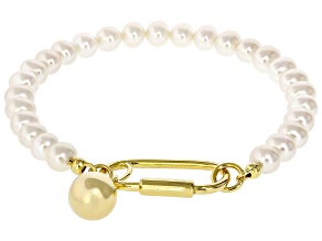 White Cultured Freshwater Pearl 18k Yellow Gold Over Bronze Bracelet