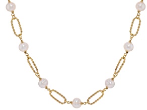 White Cultured Freshwater Pearl 18k Yellow Gold Over Bronze 18 Inch Necklace